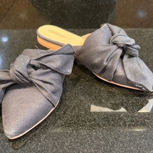 Topshop Black Knotted Pointed Slip-On Mules with Tan Trim